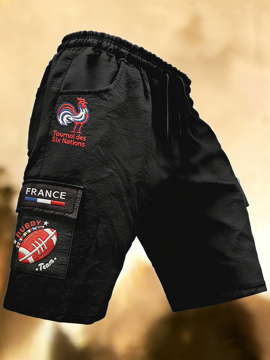 Short de sport décontracté pour homme, imprimé French Rugby Six Nations