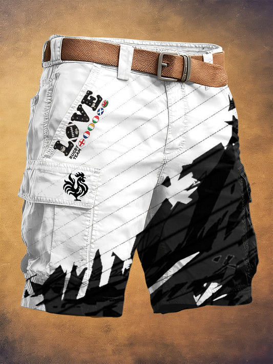 Short de travail décontracté noir et blanc imprimé Rugby Six Nations pour homme