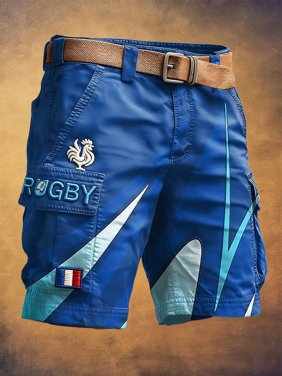 Short de travail décontracté bleu imprimé rugby français pour homme