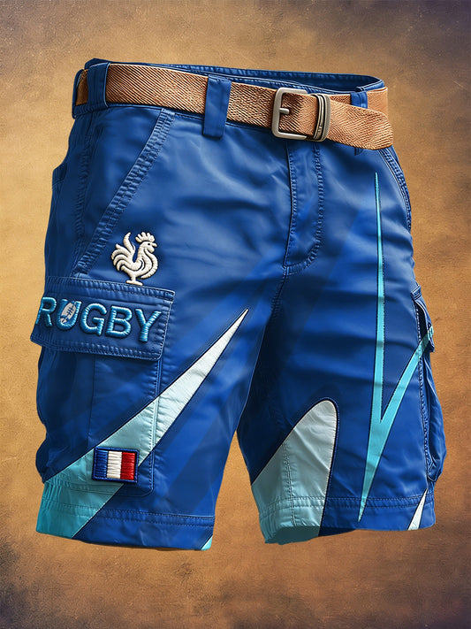 Short de travail décontracté bleu imprimé rugby français pour homme