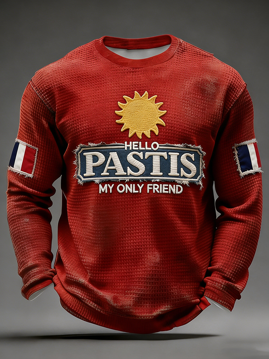 T-shirt à manches longues en waffle pour hommes Hello Pastis Mon seul ami