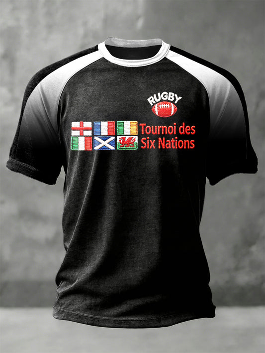 T-shirt à manches raglan noir à imprimé dégradé Six Nations Rugby Homme