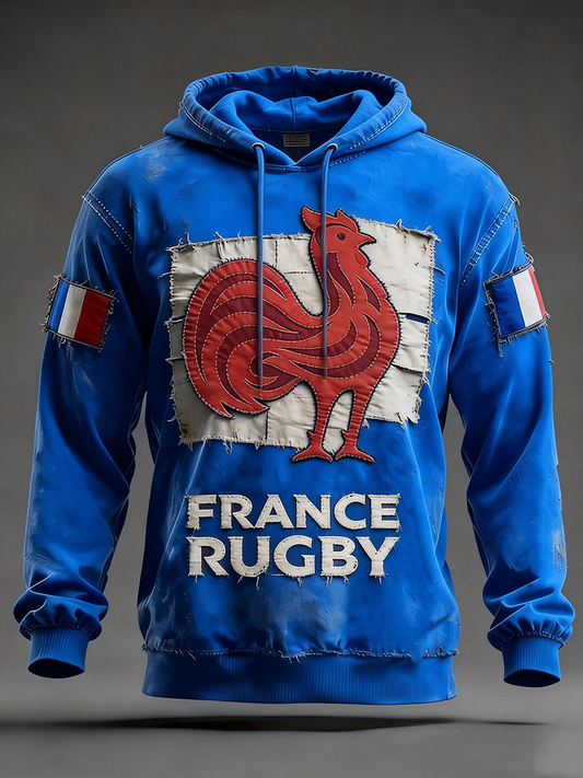 Sweat à capuche surdimensionné France Rugby à épaules tombantes Homme