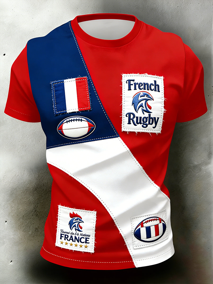 Rétro Français Rugby Style décontracté et confortable T-shirt
