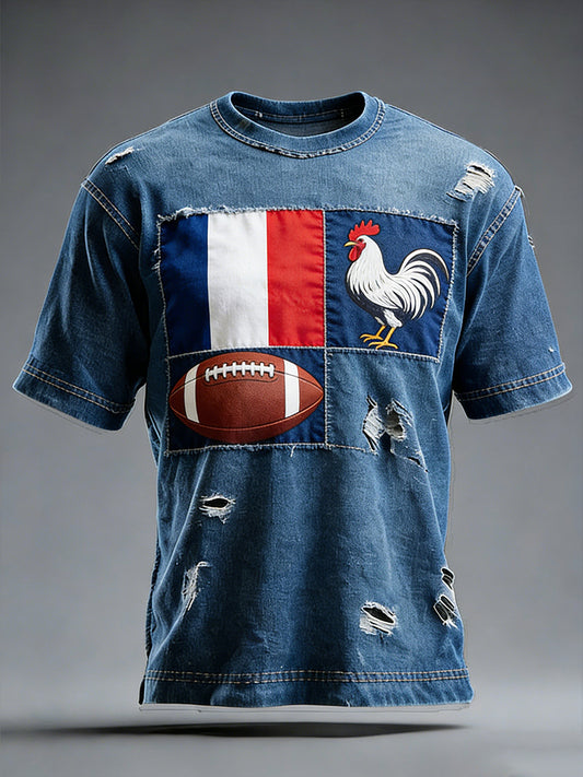 Rétro Français Rugby Style décontracté et confortable T-shirt