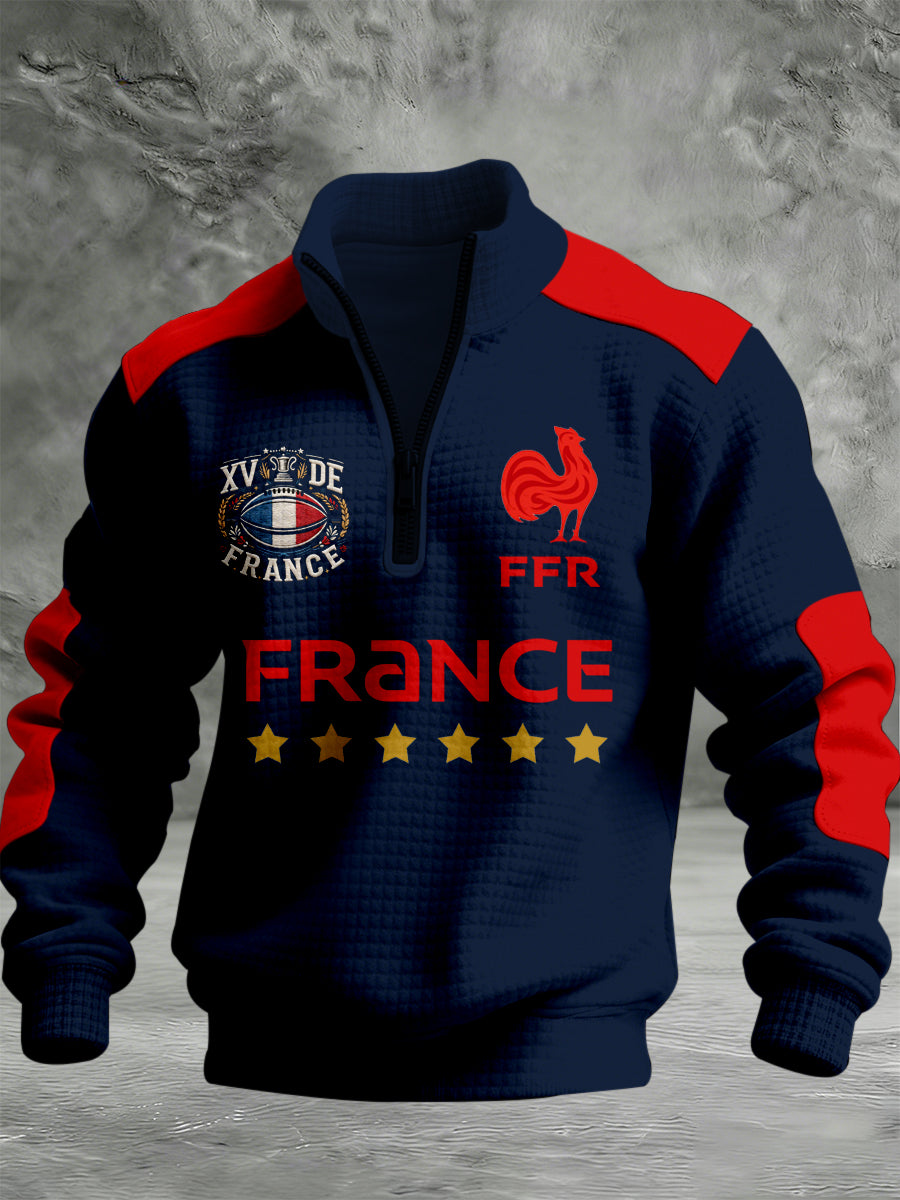 Sweat Homme Manches Longues Imprimé Rugby Français Zippé