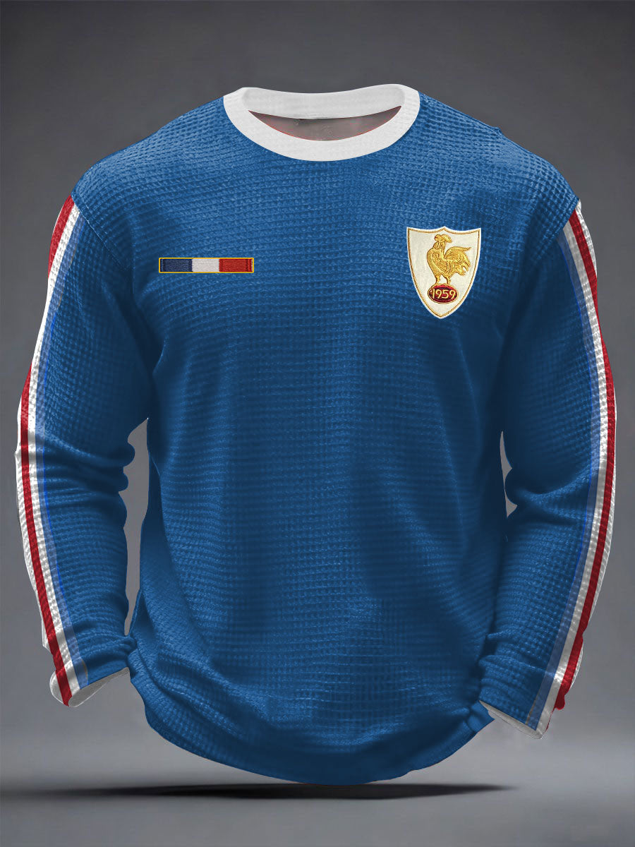 T-shirt à manches longues en gaufre pour hommes, équipe de France de rugby