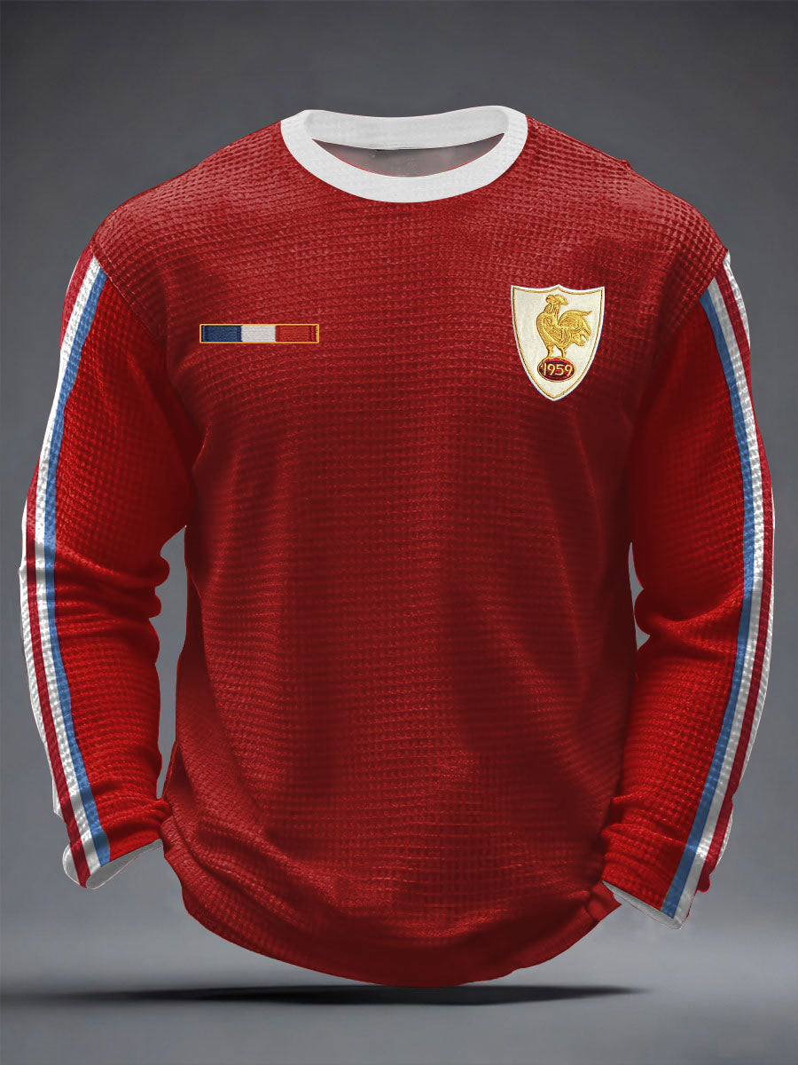 T-shirt à manches longues en gaufre pour hommes, équipe de France de rugby