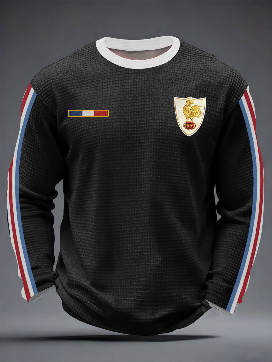 T-shirt à manches longues en gaufre pour hommes, équipe de France de rugby
