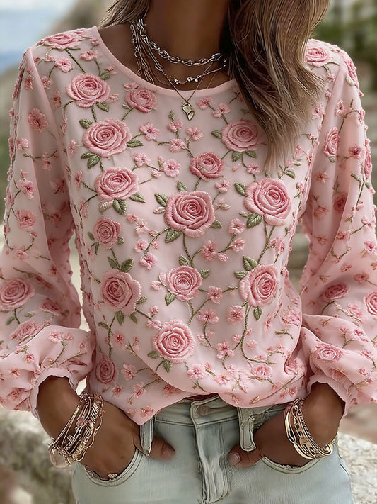 T-shirt décontracté Rose Art Print Femme