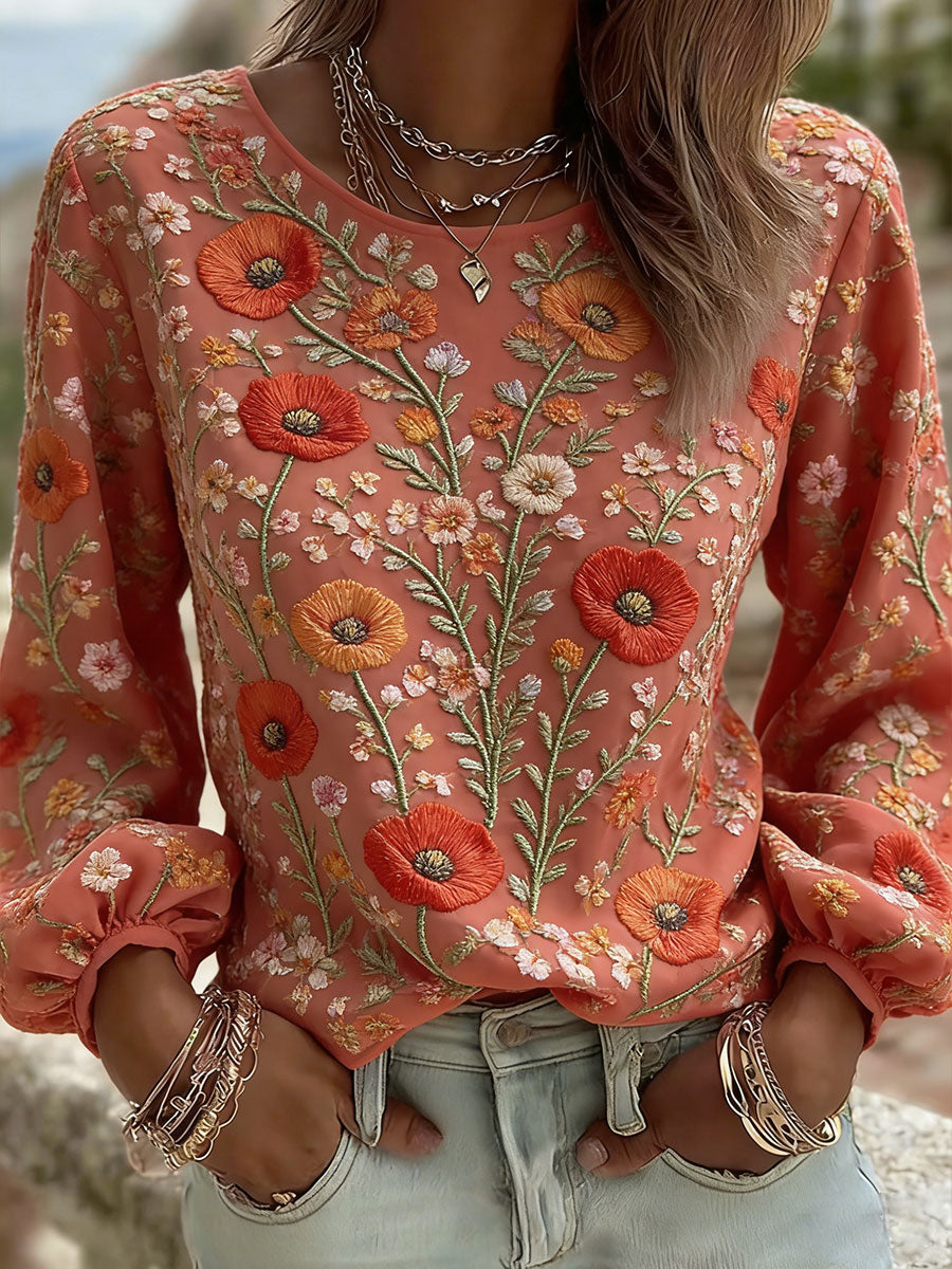 Poppy Flower Art Print T-shirt décontracté pour femmes