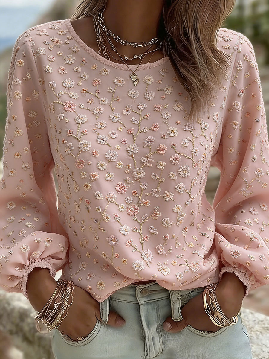 T-shirt décontracté pour femme avec impression artistique florale