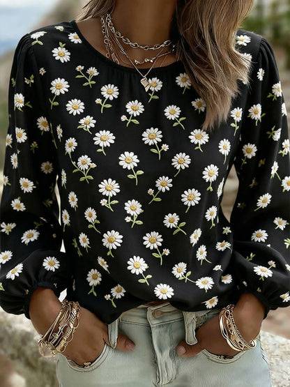 T-shirt décontracté pour femme avec impression artistique de marguerites