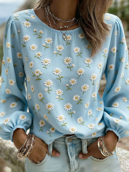 T-shirt décontracté pour femme avec impression artistique de marguerites