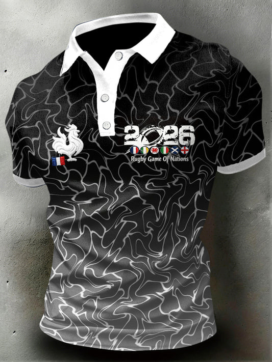 Maillot polo décontracté pour homme, rugby français, Tournoi des Six Nations, imprimé dégradé