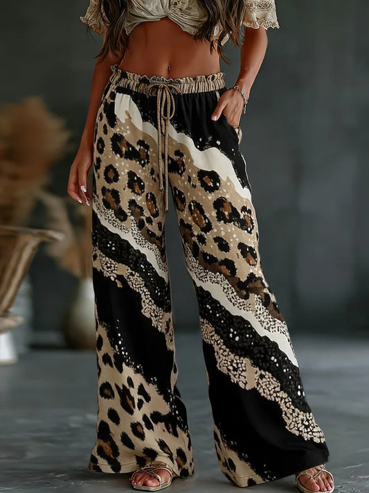 Pantalon décontracté vintage à imprimé léopard pour femmes