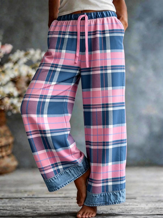 Pantalon décontracté à carreaux pour femmes Patchwork Art