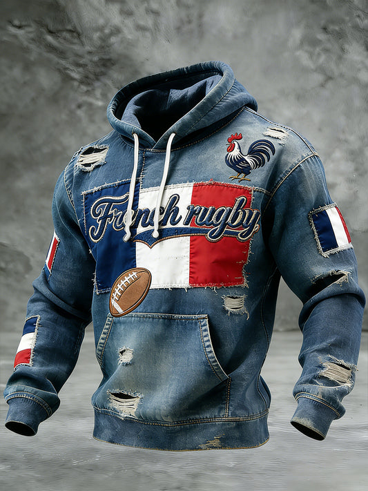 Sweat-shirt décontracté et confortable à capuche, style rétro français