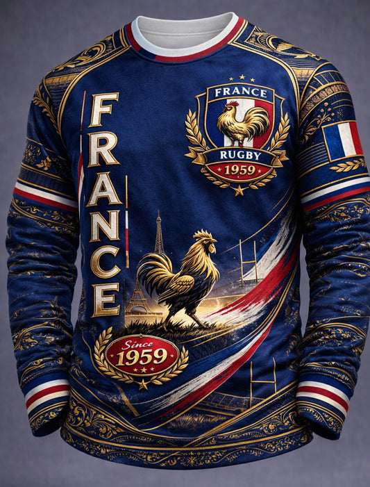 Maillot décontracté rétro à imprimé rugby français