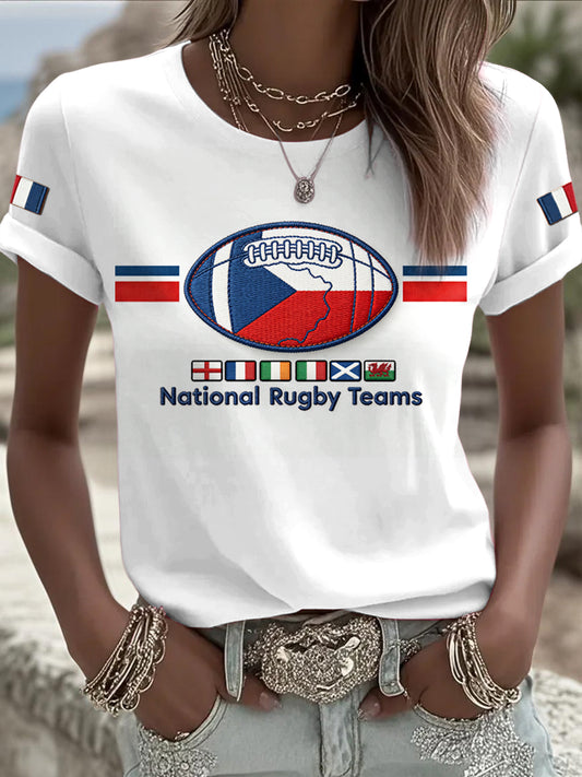 T-shirt décontracté imprimé en 3D pour femmes, blanc, France, Tournoi des Six Nations de rugby