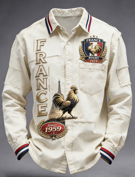 Chemise décontractée à imprimé rétro de rugby français