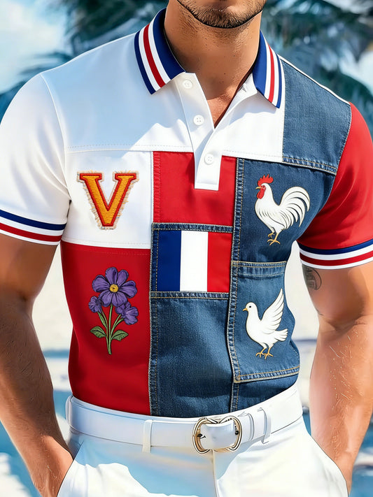 Polo imprimé artistique commémoratif de la Journée de la Victoire pour hommes