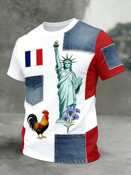 T-shirt imprimé d’art commémoratif de la Journée de la Victoire à la française pour hommes