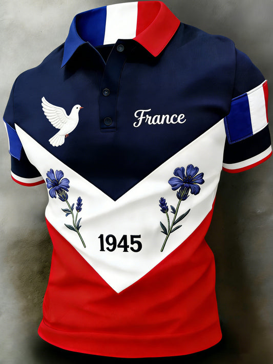 Polo imprimé artistique commémoratif de la Journée de la Victoire pour hommes