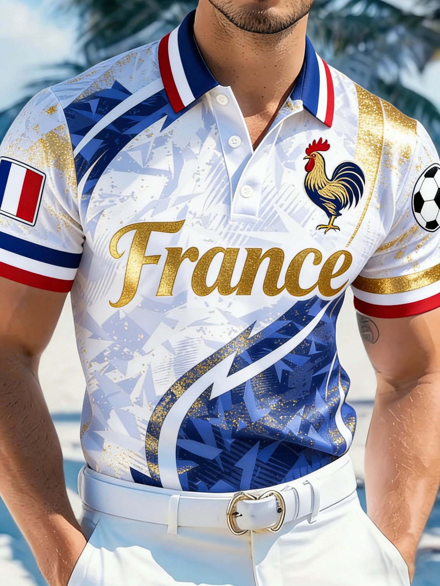 Polo pour hommes, fan de football français, avec imprimé artistique