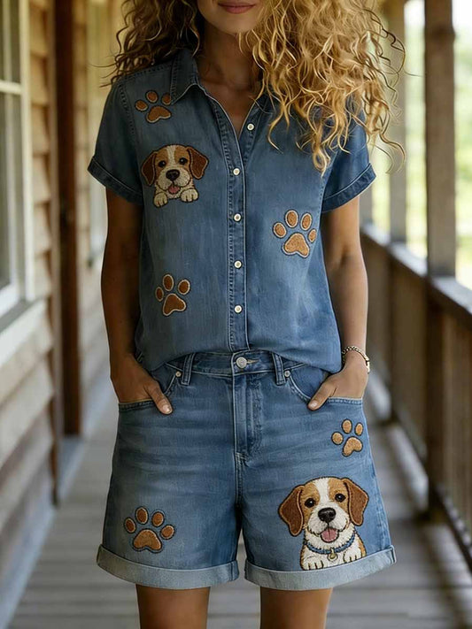 Ensemble chemise et short décontractés à manches courtes pour femmes, imprimé animalier