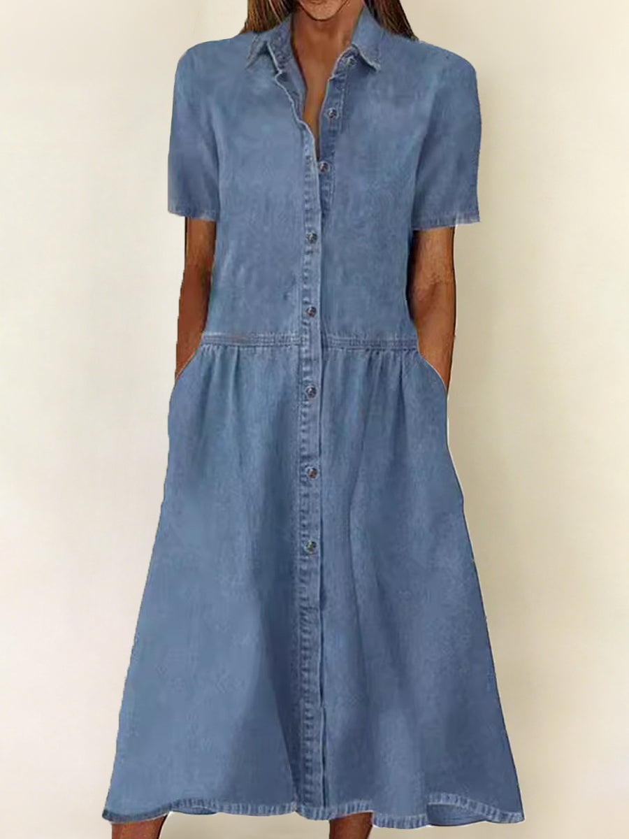Robe en denim élégante et décontractée à manches courtes pour femme