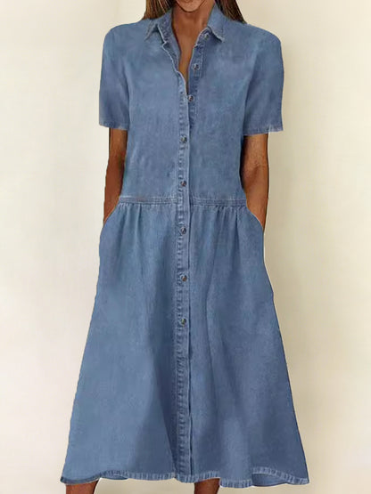 Robe en denim élégante et décontractée à manches courtes pour femme