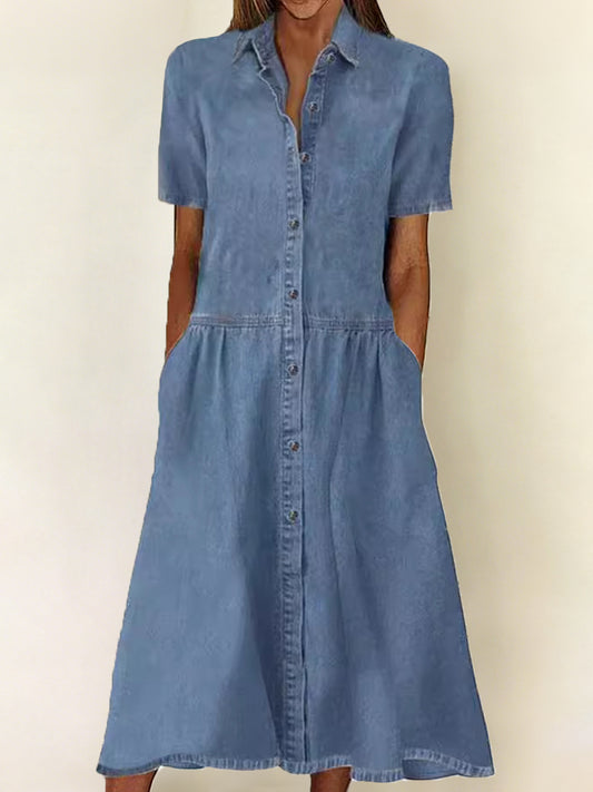 Robe en denim élégante et décontractée à manches courtes pour femme
