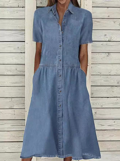 Robe en denim élégante et décontractée à manches courtes pour femme