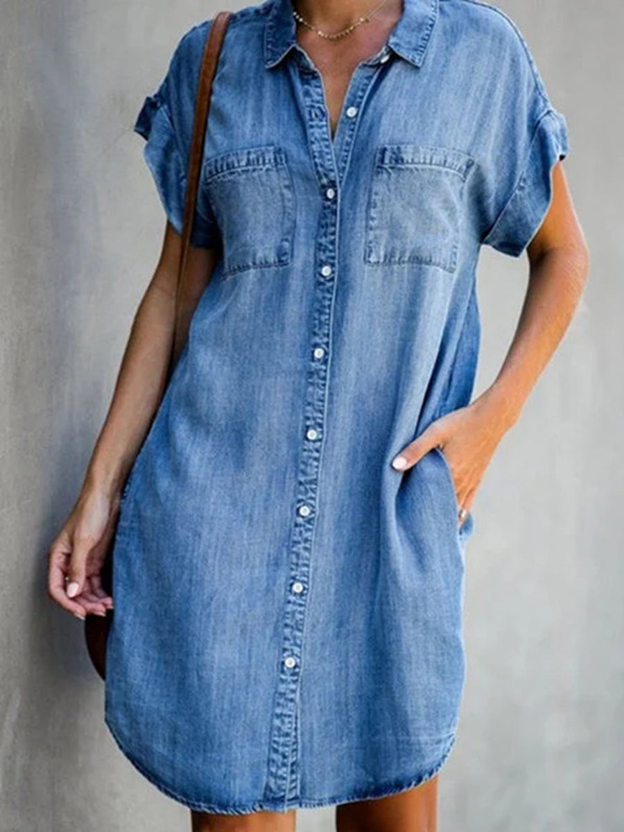 Robe en denim mi-longue élégante décontractée pour femmes