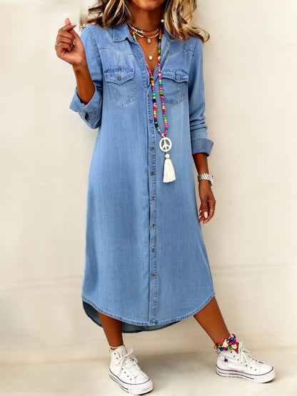 Robe chemise en denim élégante décontractée pour femmes