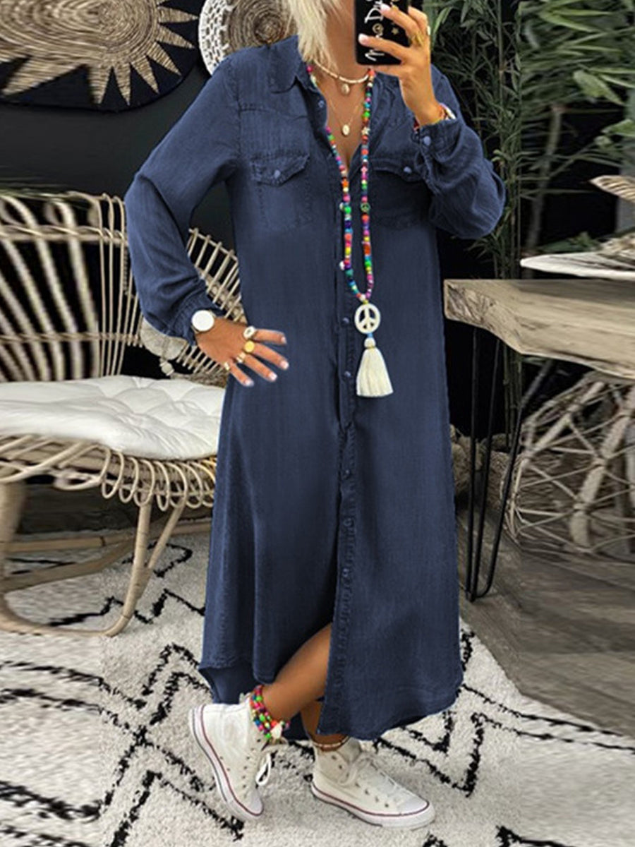 Robe chemise en denim élégante décontractée pour femmes
