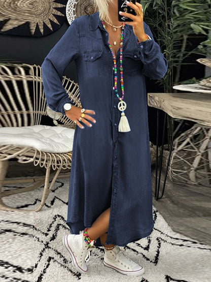 Robe chemise en denim élégante décontractée pour femmes