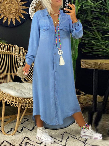 Robe chemise en denim élégante décontractée pour femmes