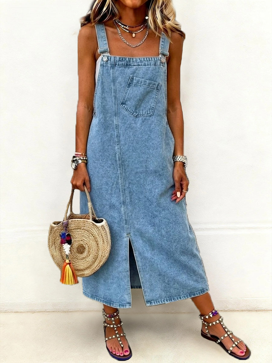 Robe mi-longue en denim décontractée pour femmes