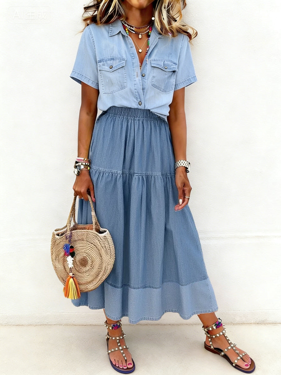 Jupe en denim à taille élastique pour femmes
