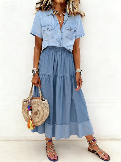 Jupe en denim à taille élastique pour femmes