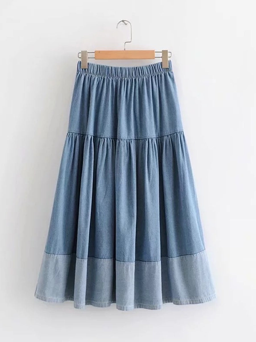 Jupe en denim à taille élastique pour femmes