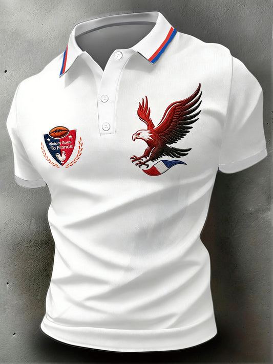 Polo décontracté blanc pour homme avec imprimé rugby drapeau français