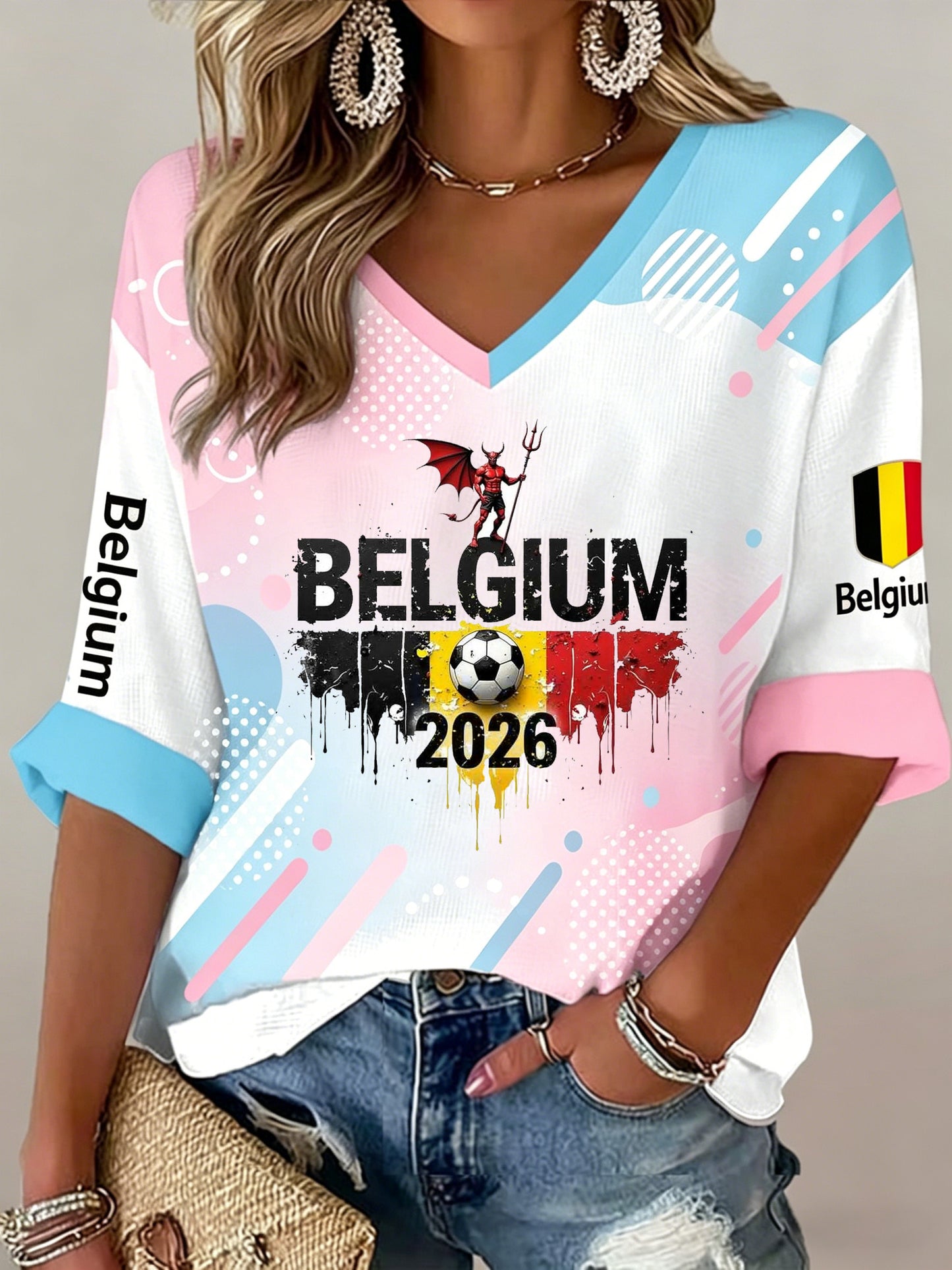 T-shirt de fan avec impression artistique pour soutenir le football féminin belge