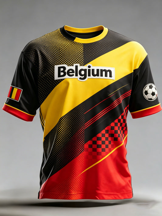 T-shirt de fan avec impression artistique pour soutenir le match de football belge masculin