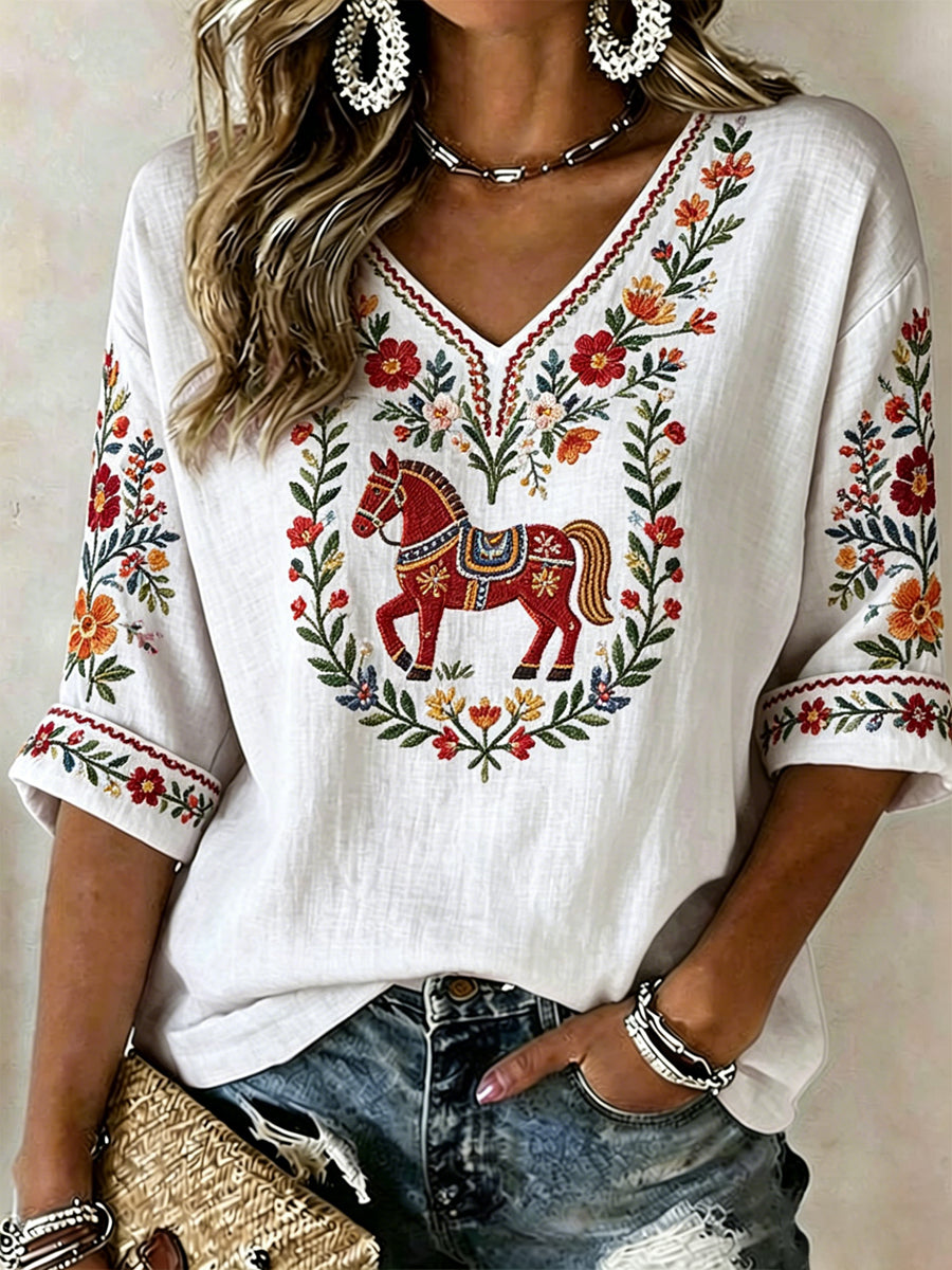 Damen schwedisches Mittsommer-Print Lässiges T-Shirt