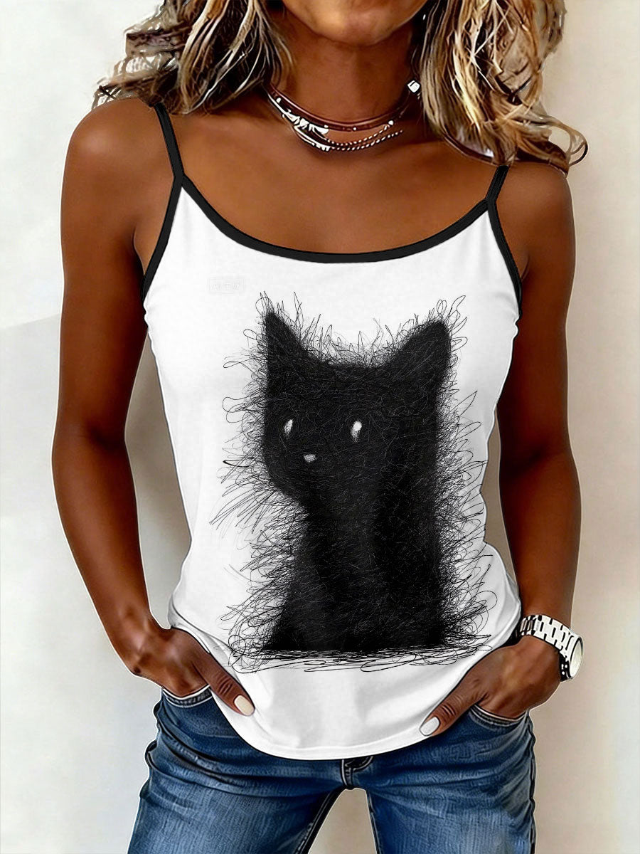 Hauts camisole à motif de chat pour femmes