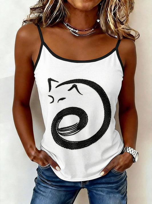 Hauts camisole simples pour femmes avec imprimé chat