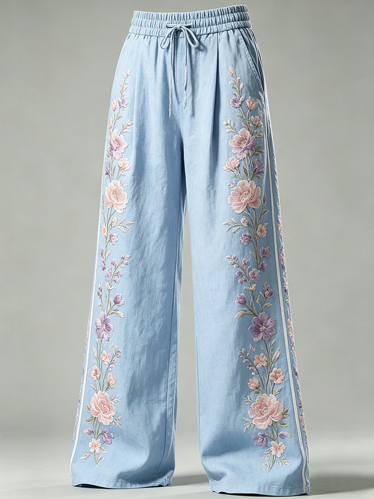 Pantalon à cordon de serrage pour femmes avec imprimé floral artistique